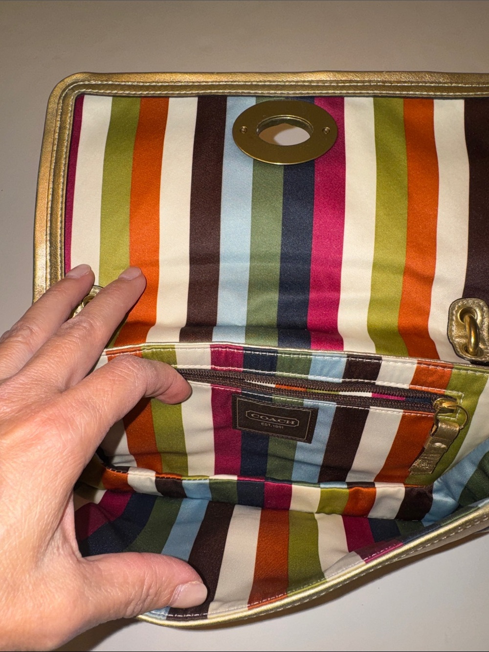 Coach Metallic Gold Leather Turnlock Wristlet Clutch EUC - Picture 8 of 9